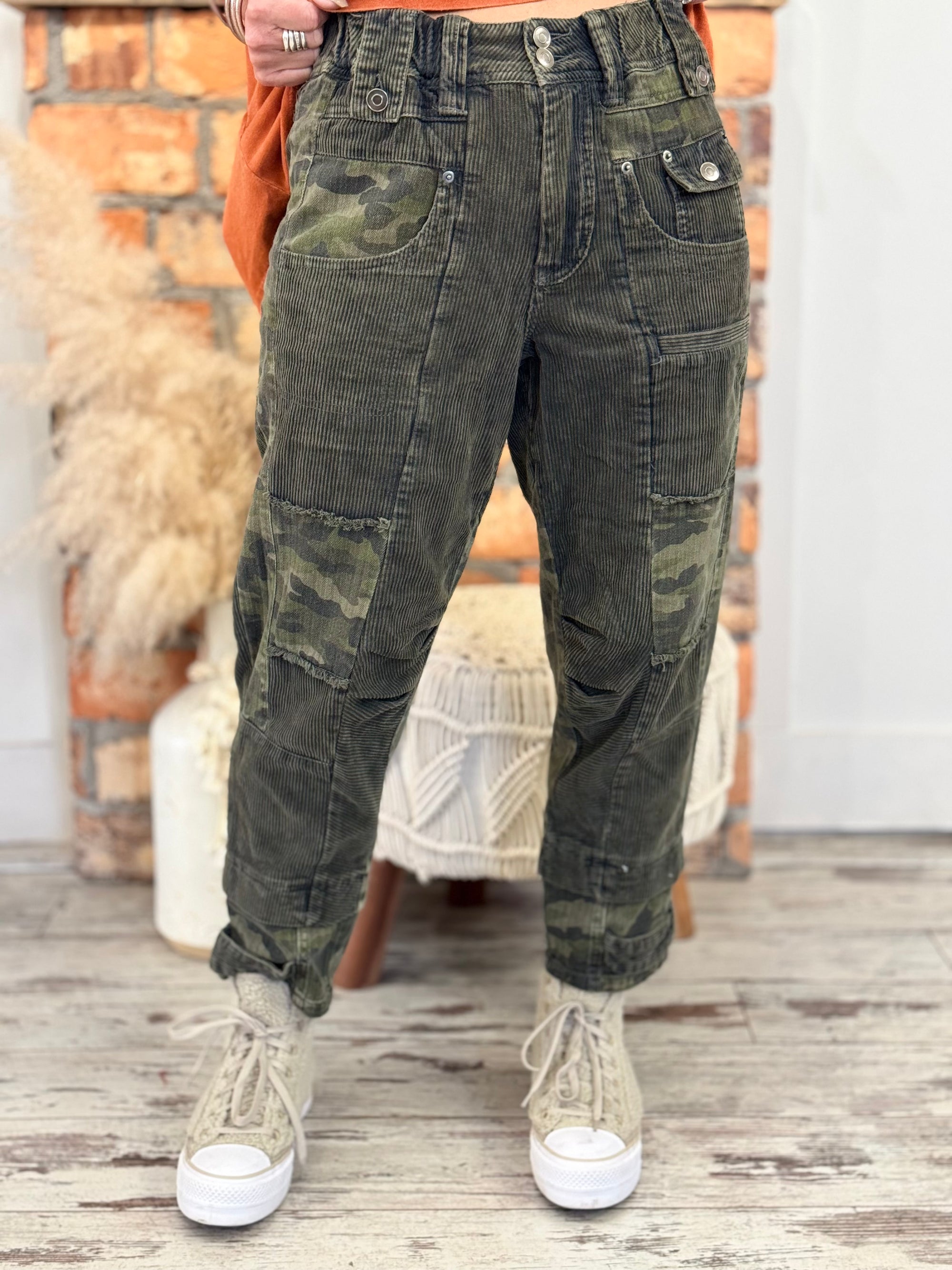 Slouchy Corduroy Camo Colorblock Pants