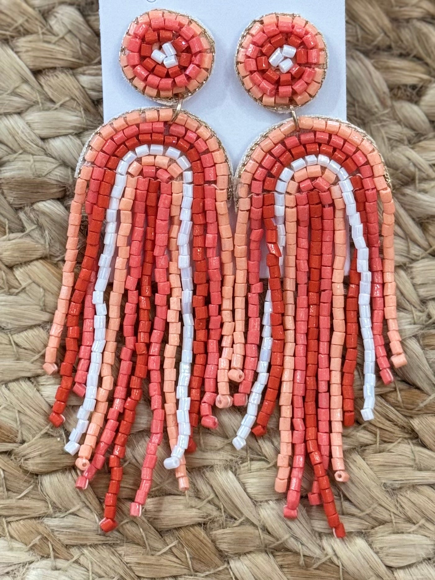 Rainbow Arch Beaded Earrings in Coral