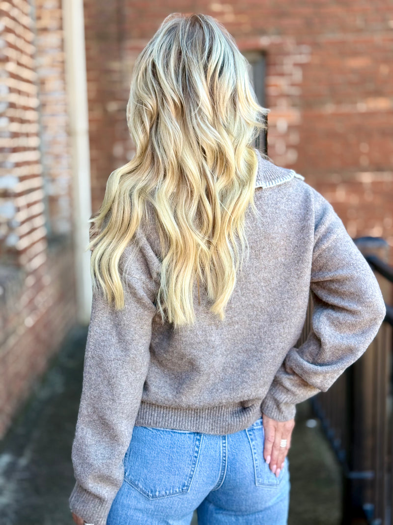 Loose Fit Trim Collar Sweater