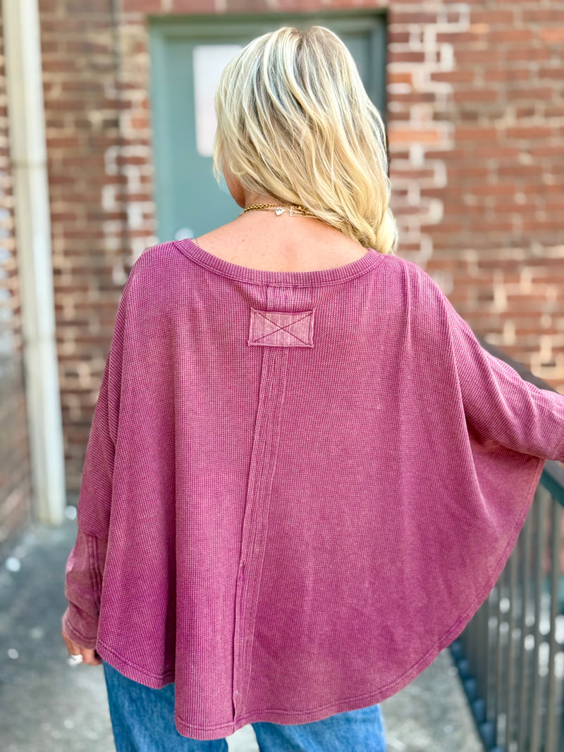 Washed Rounded Hem Pullover | Burgundy
