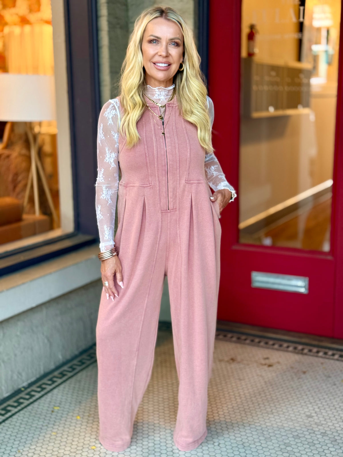 Zipper Front Wide Leg Jumpsuit