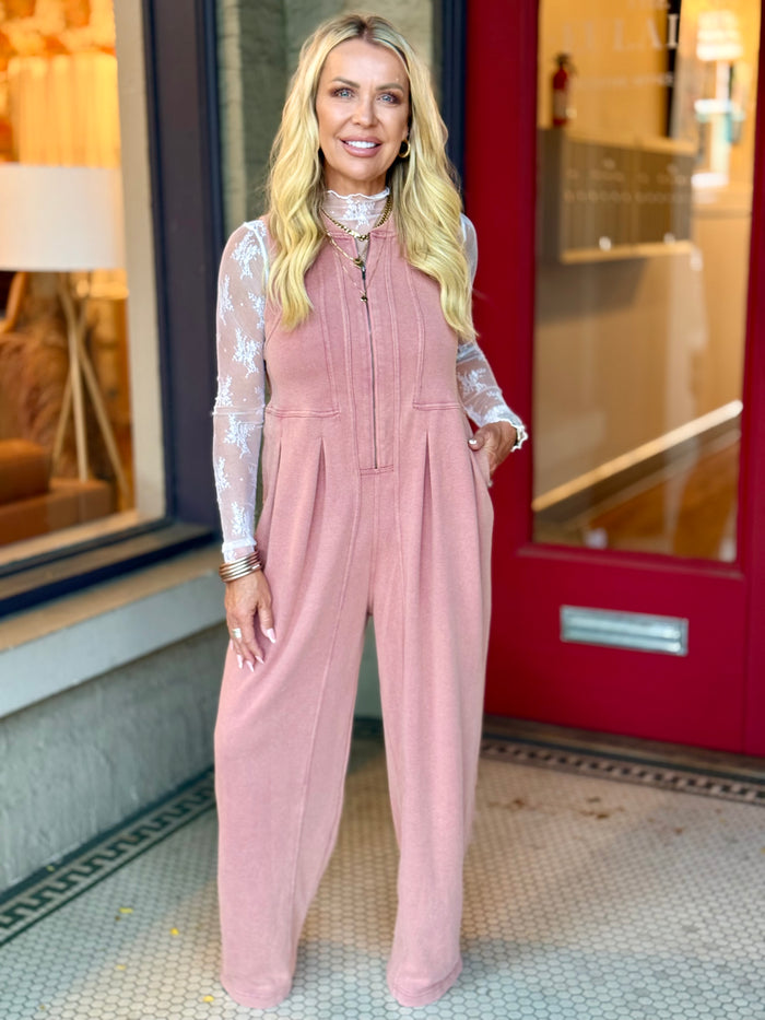 Zipper Front Wide Leg Jumpsuit