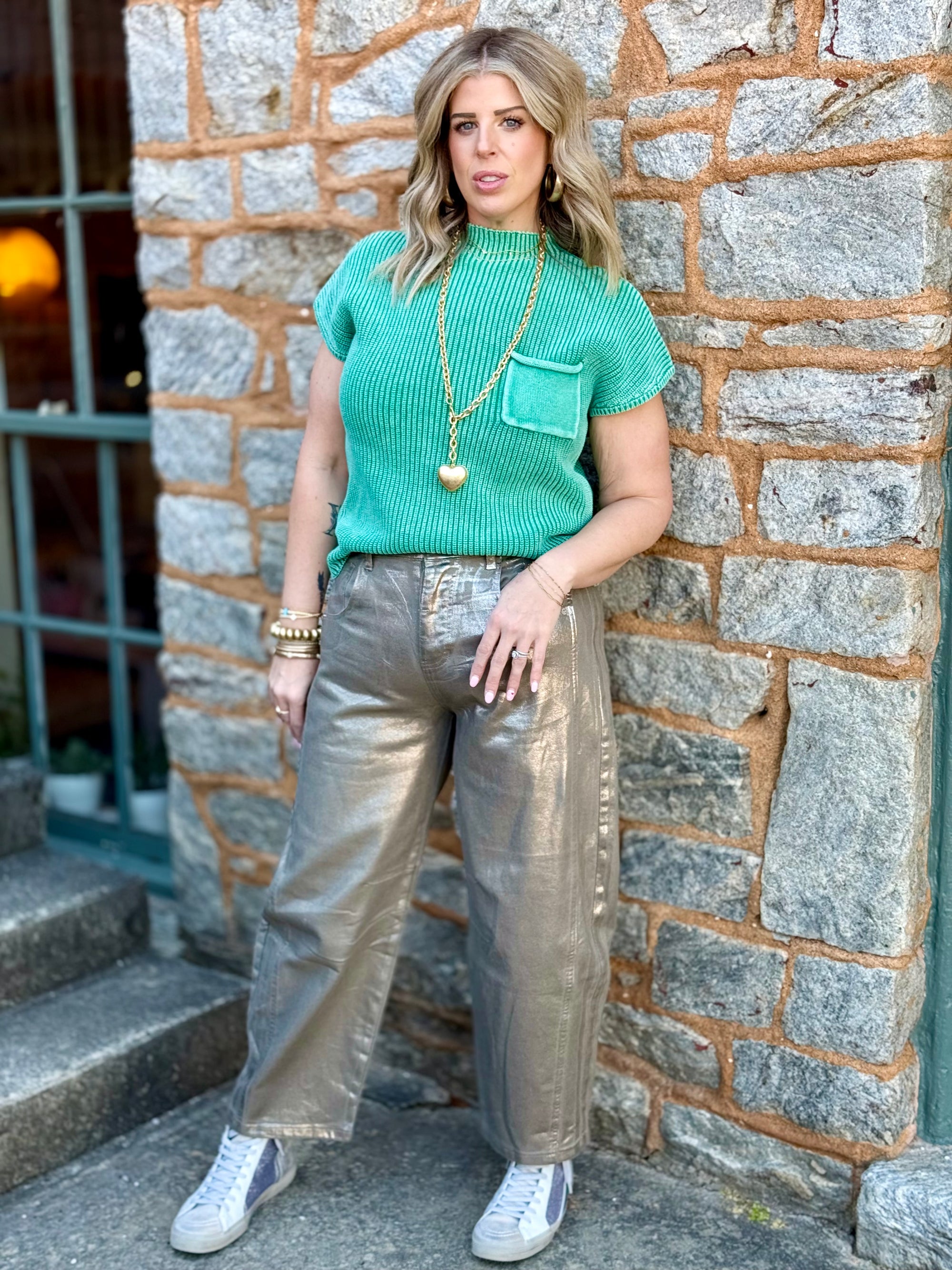 Gold Foil Barrel Jeans