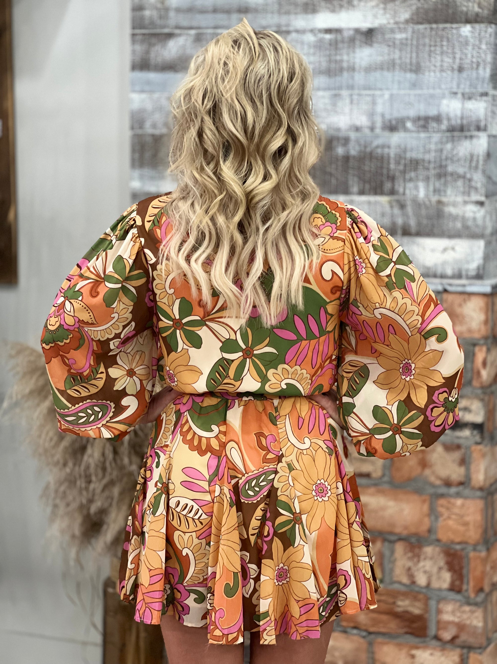 Retro Floral Waist Tie Mini Dress