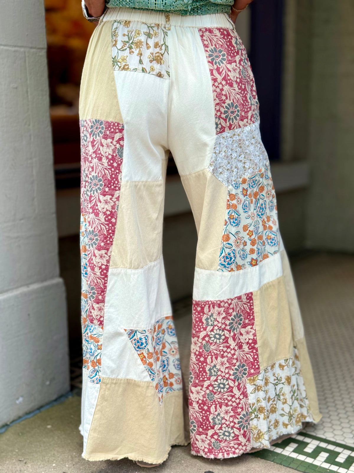 Multi Floral Colorblock Wide Leg Pants