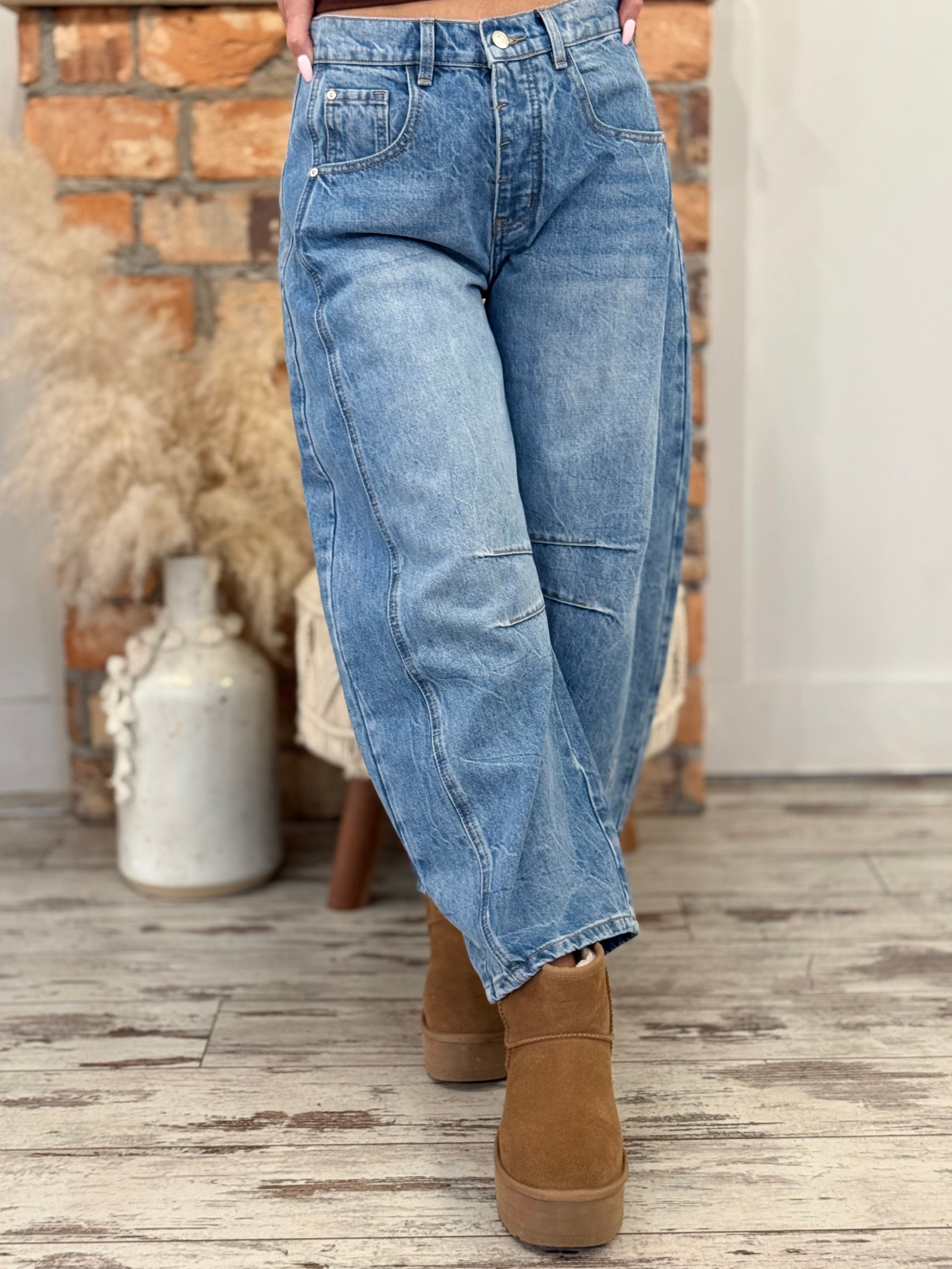 Mineral Washed Barrel Jeans