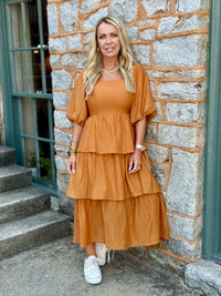 Textured Tiered Ruffle Midi Dress