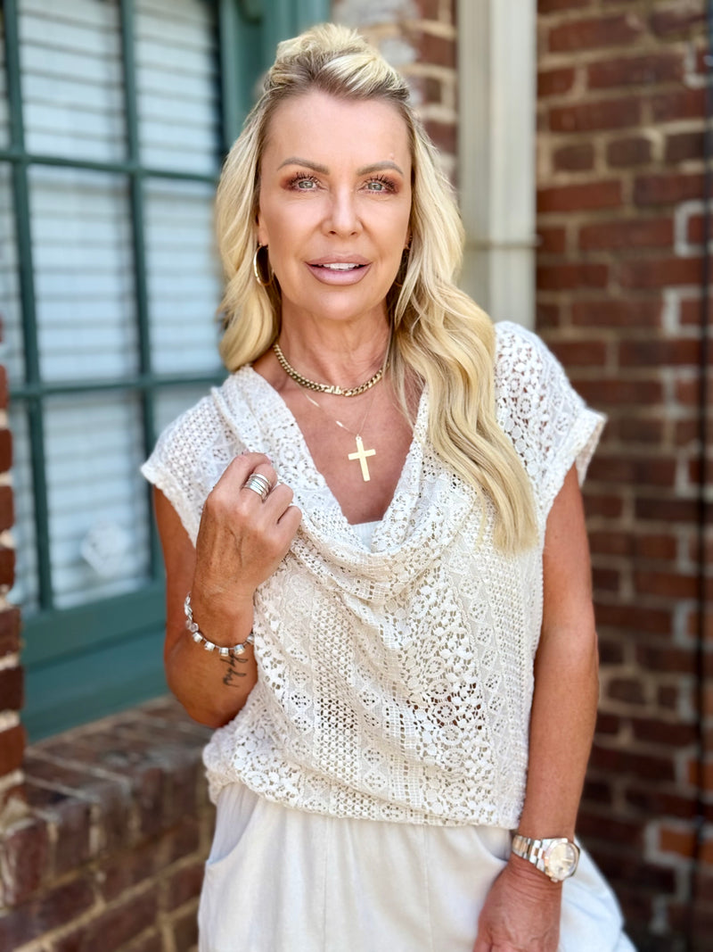 Allover Lace Cowl Neck Top