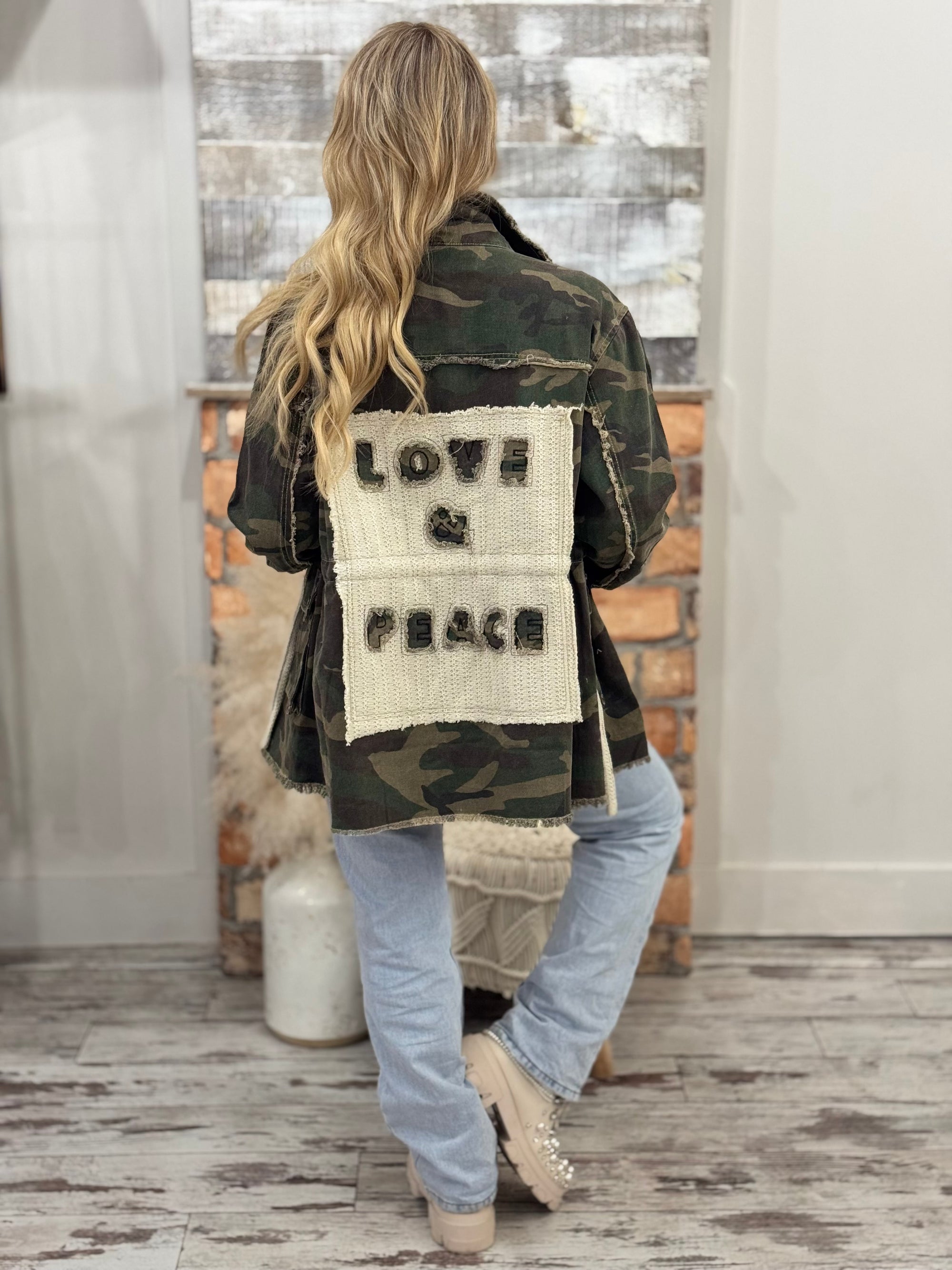 Camo Love + Peace Patch Jacket