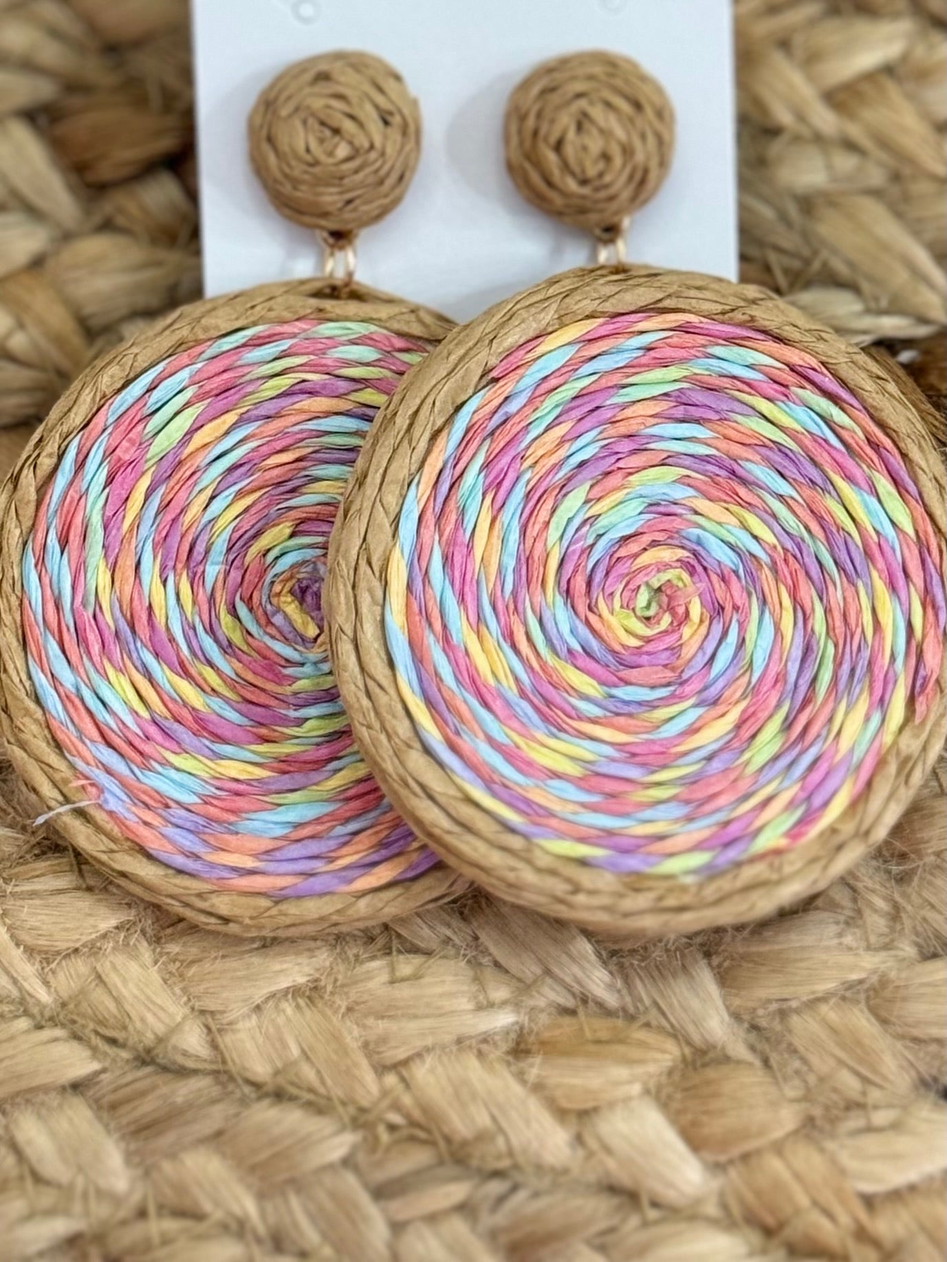 Multicolor Swirl Raffia Earrings