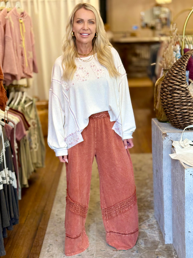 Crochet Trim Wide Leg Pants