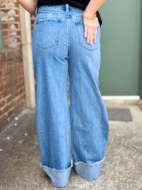 High Rise Cuffed Wide Leg Jeans