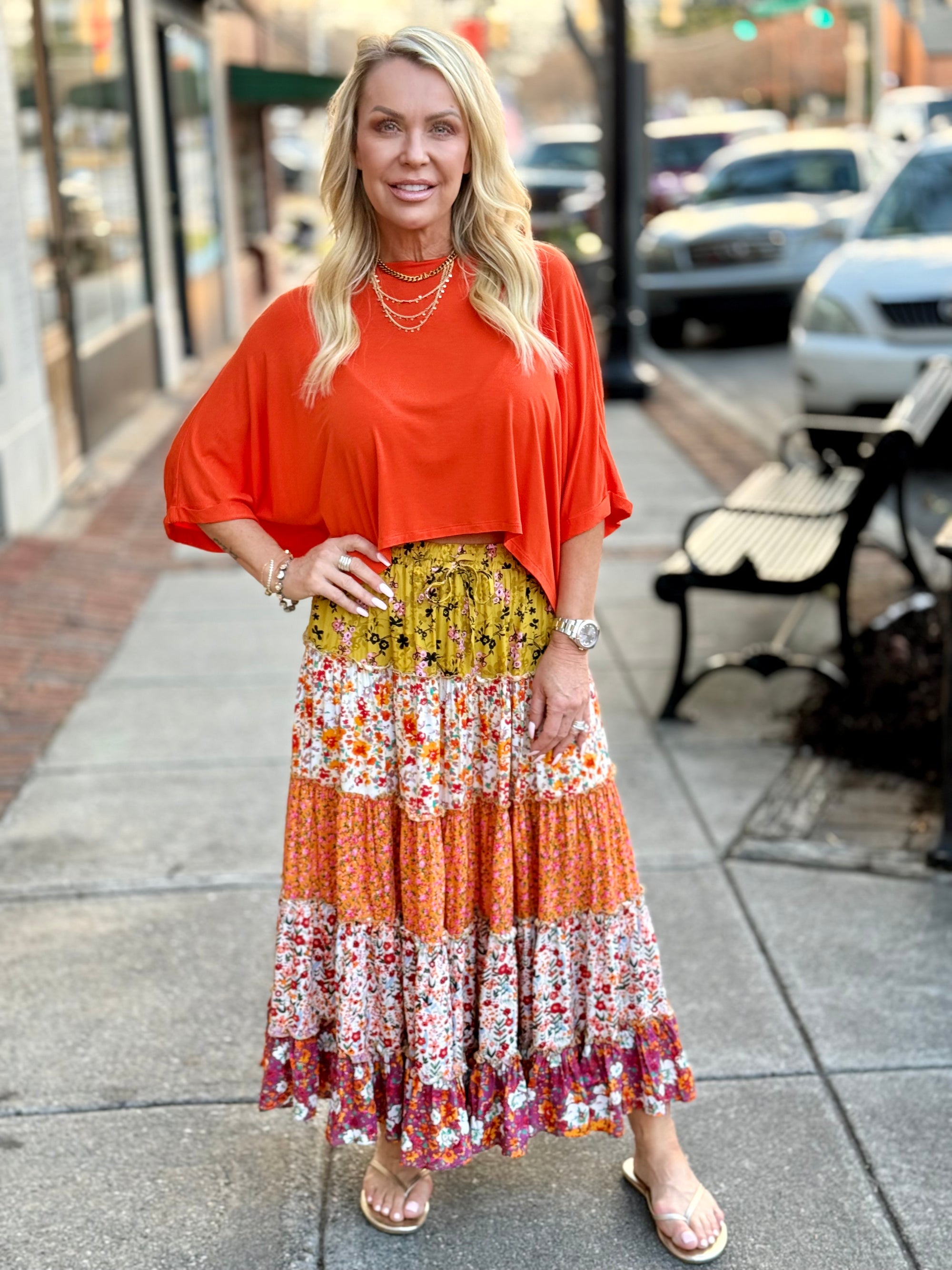 Floral Colorblock Maxi Skirt