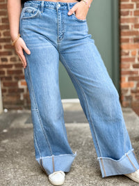 High Rise Cuffed Wide Leg Jeans