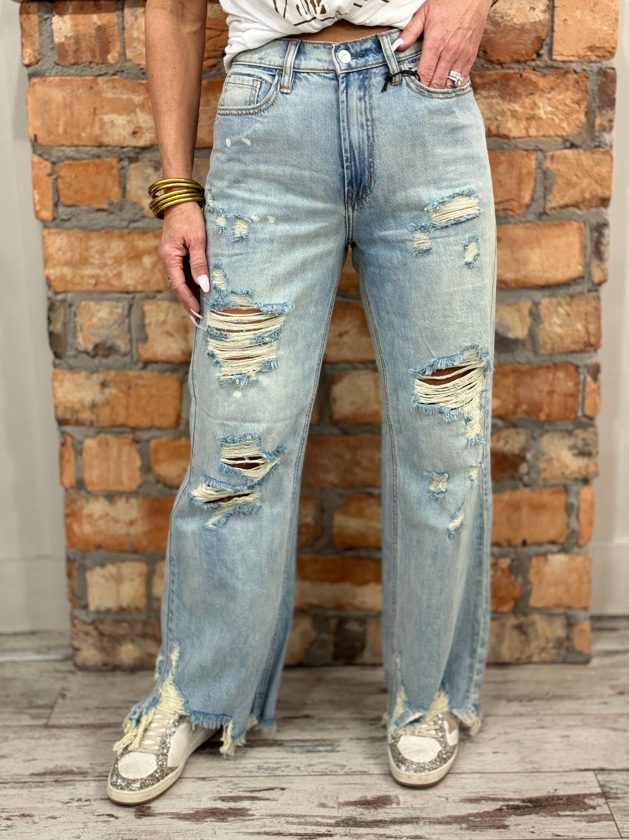 Distressed Asymmetric Hem Straight Leg Jeans | The Rustic Rack Boutique