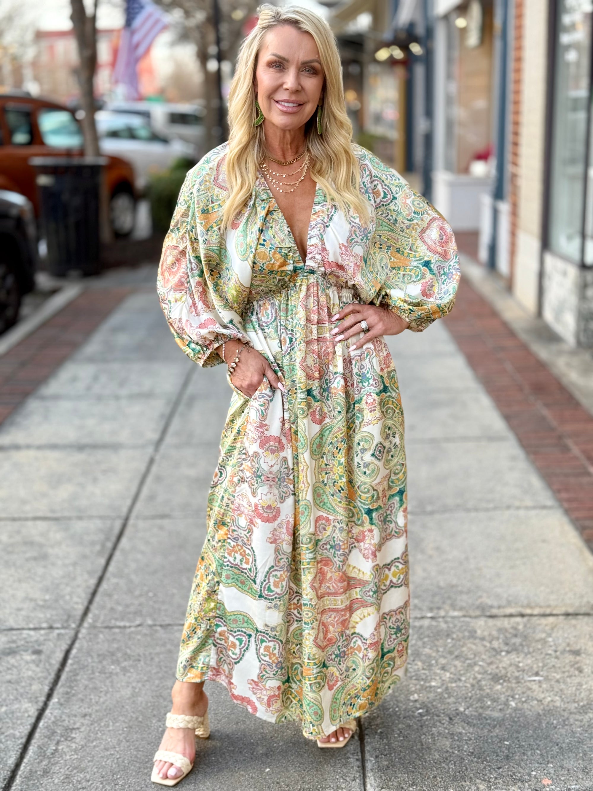 Satin Paisley Print Maxi Dress