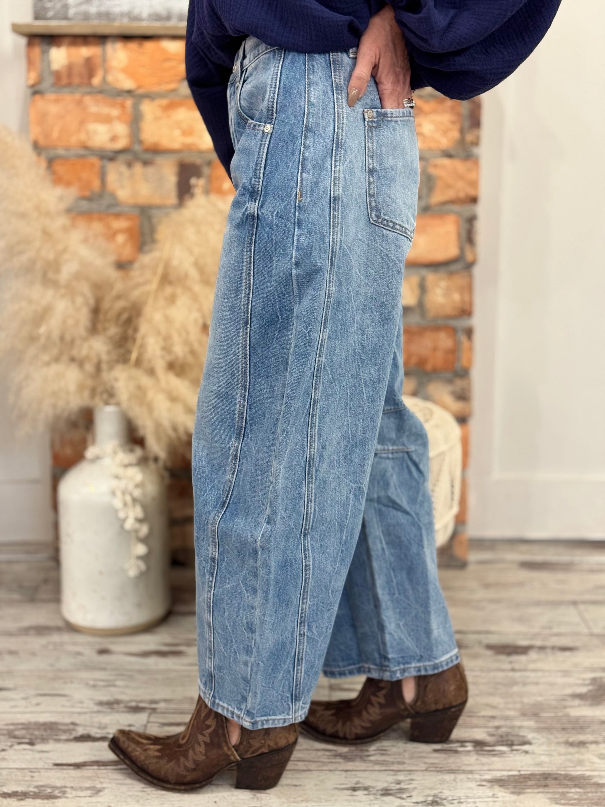 Mineral Washed Barrel Jeans