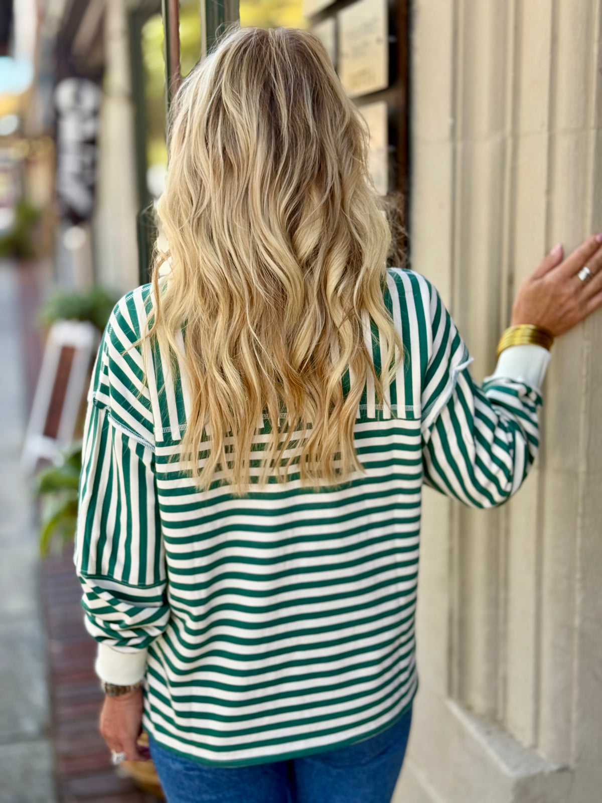 Oversized Striped Henley Top