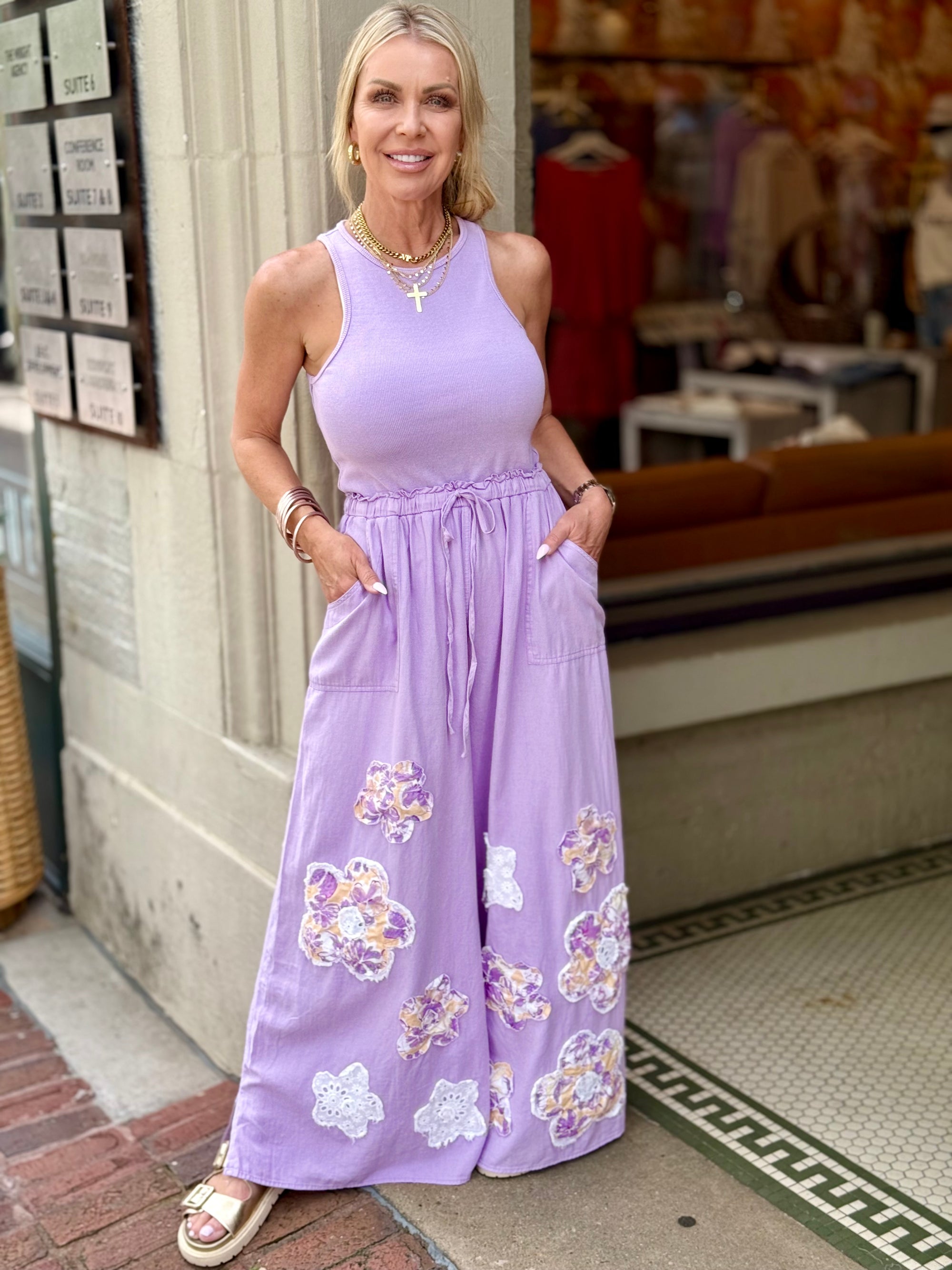 Crochet Floral Wide Leg Jumpsuit