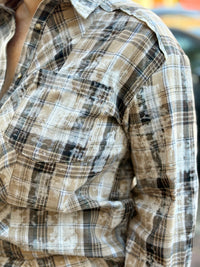 Plaid Bleach Splattered Button Up Top