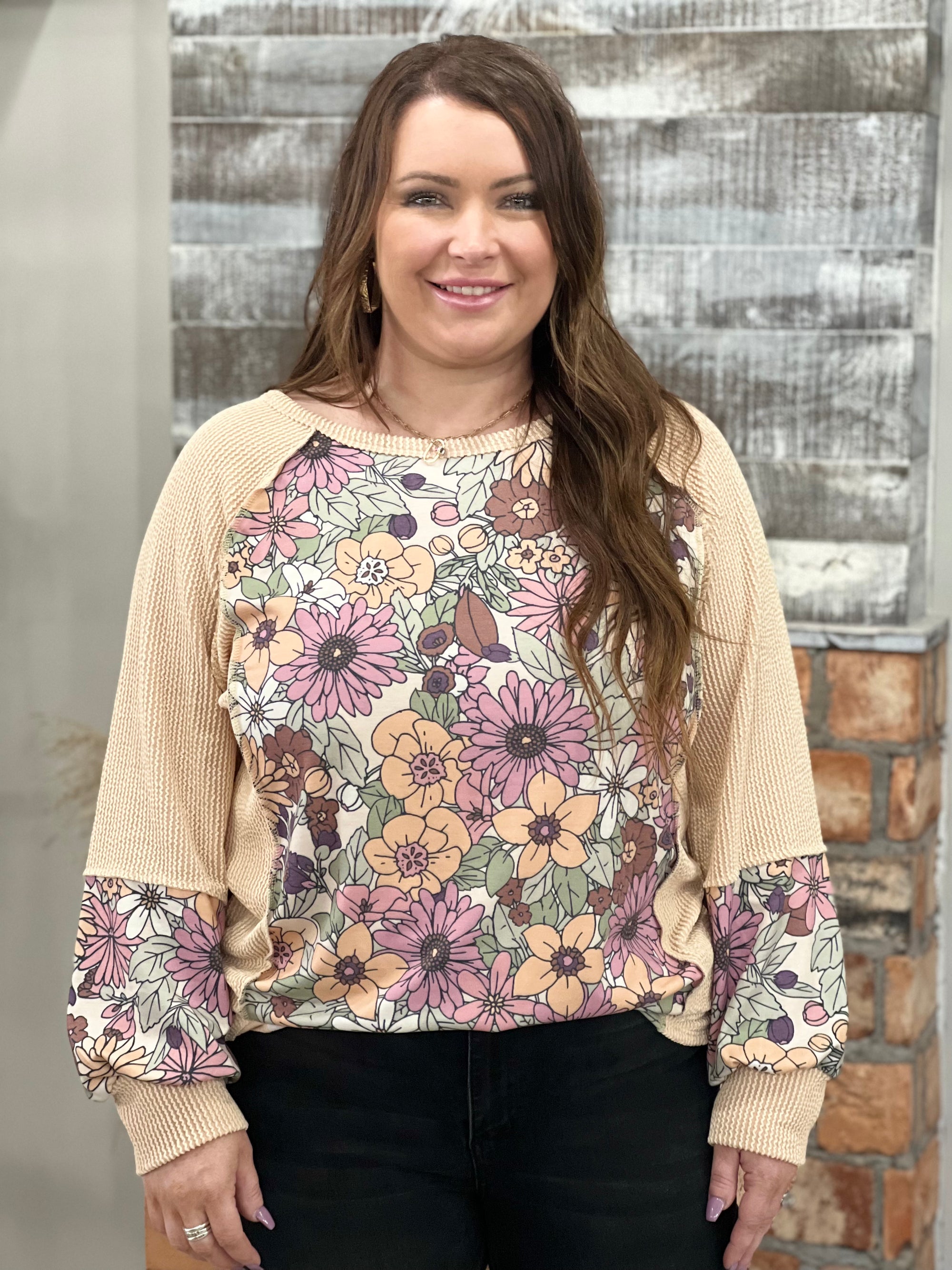 Ribbed Boho Floral Top