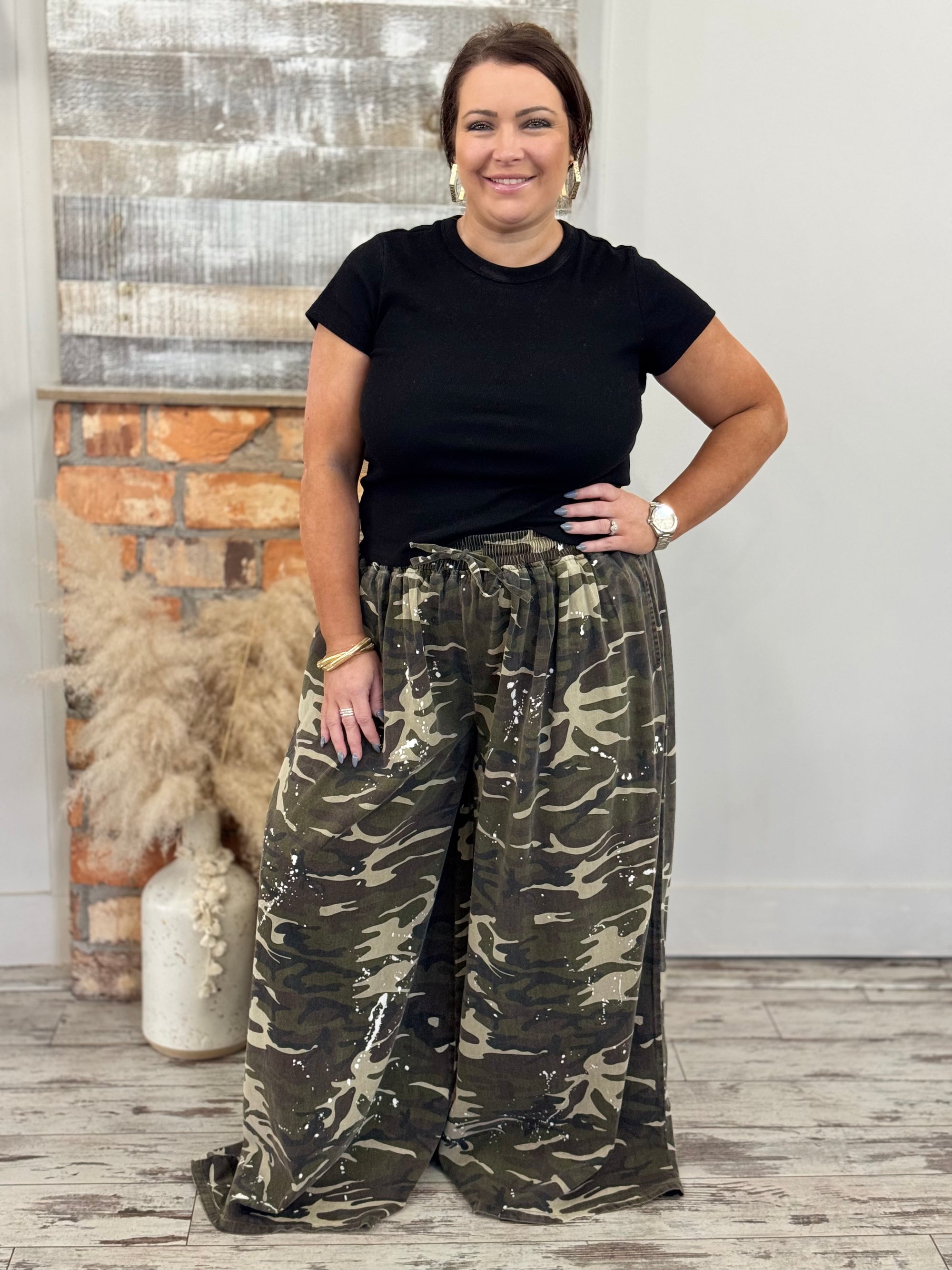 Camo Paint Splatter Wide Leg Pants