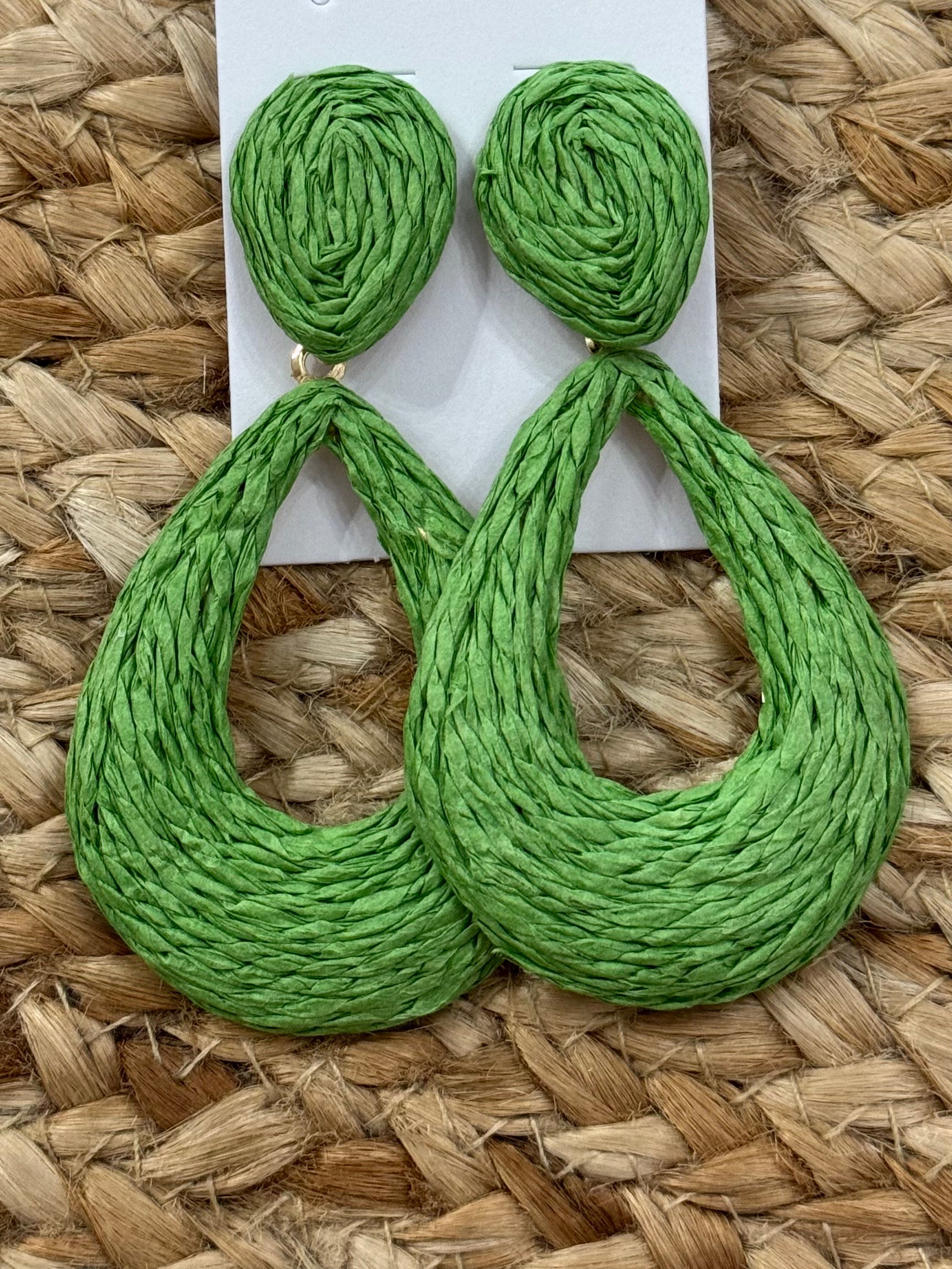 Raffia Teardrop Earrings in Green