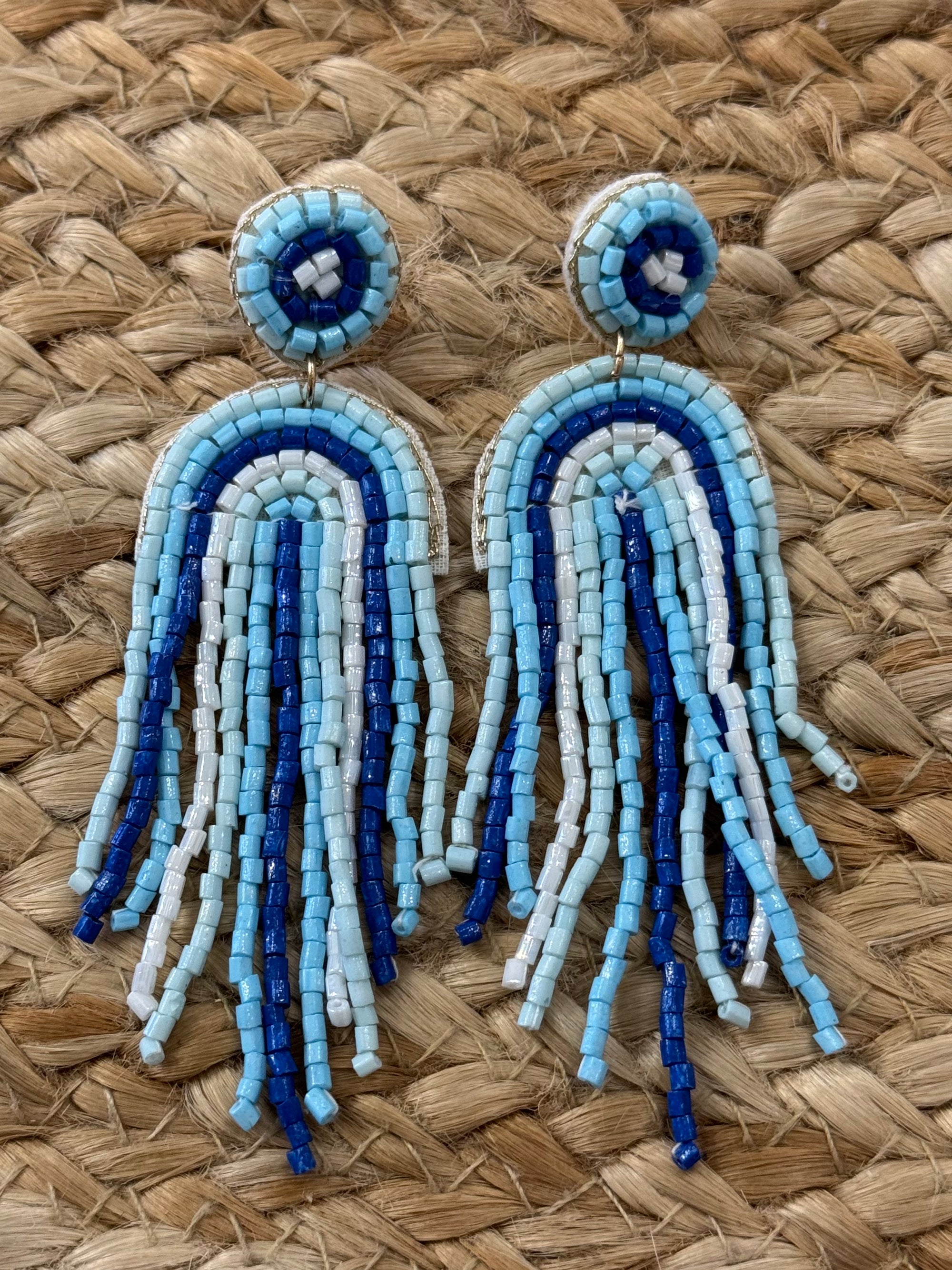 Rainbow Arch Beaded Earrings in Blue