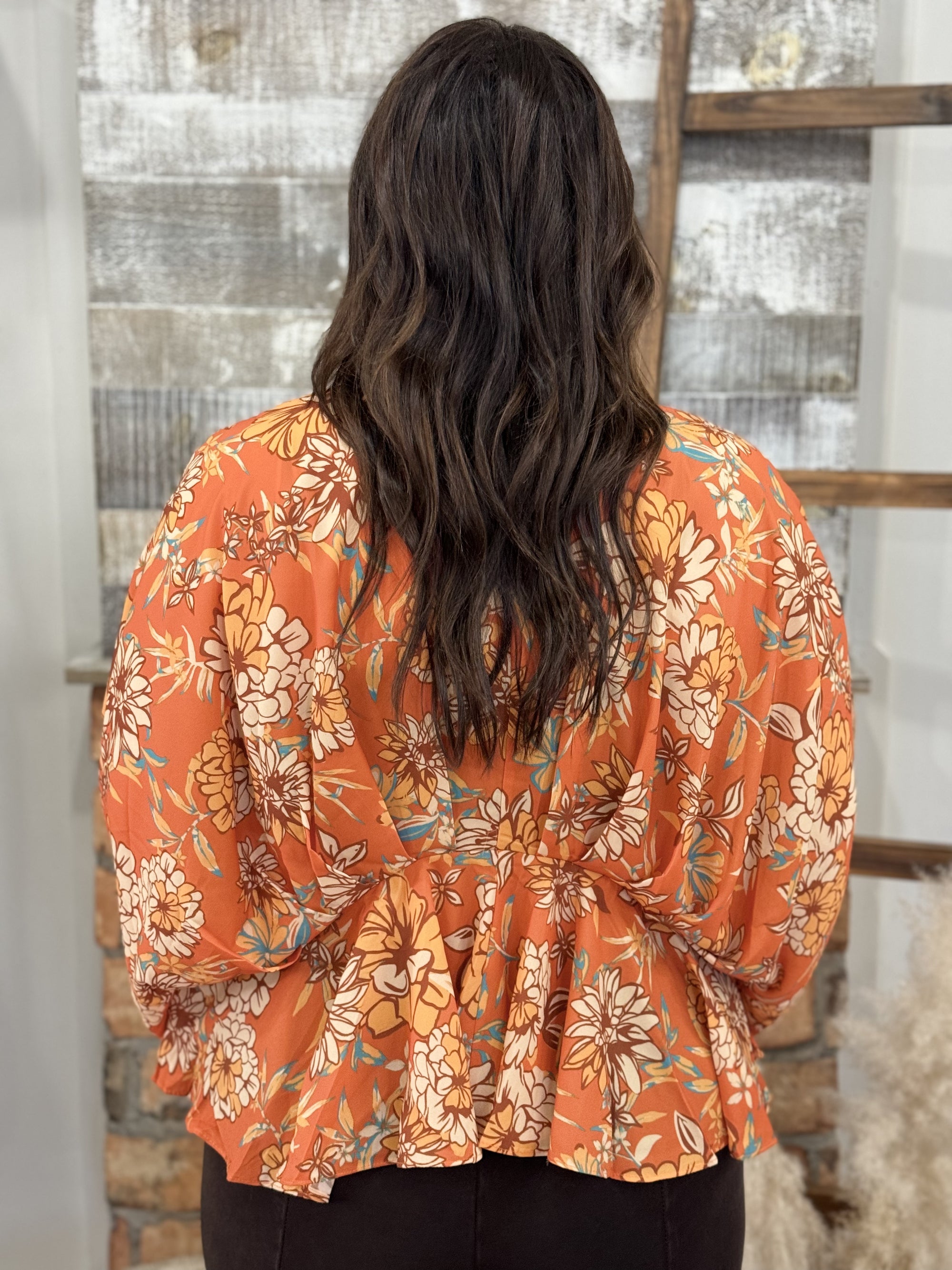 Floral Kimono Sleeve Peplum Top