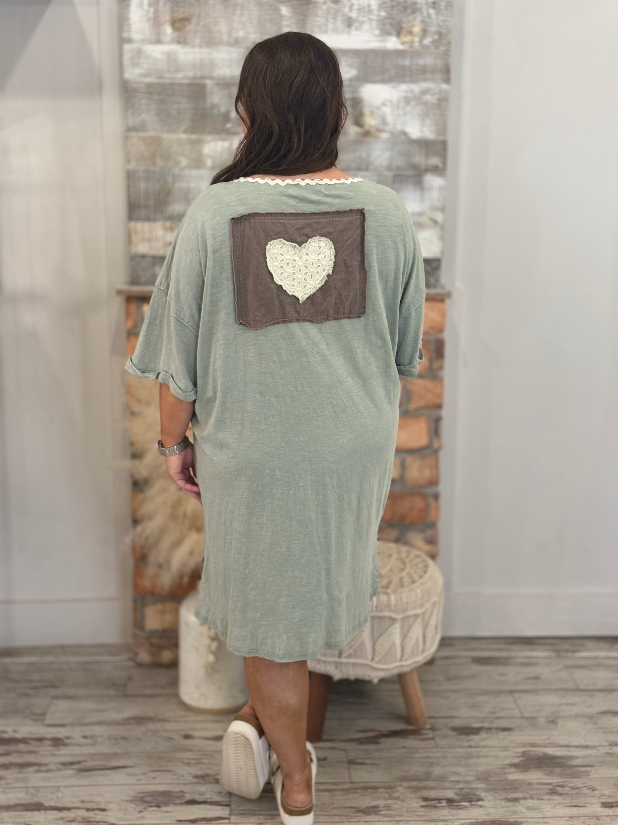 Cuffed Sleeve Love Patchwork Dress