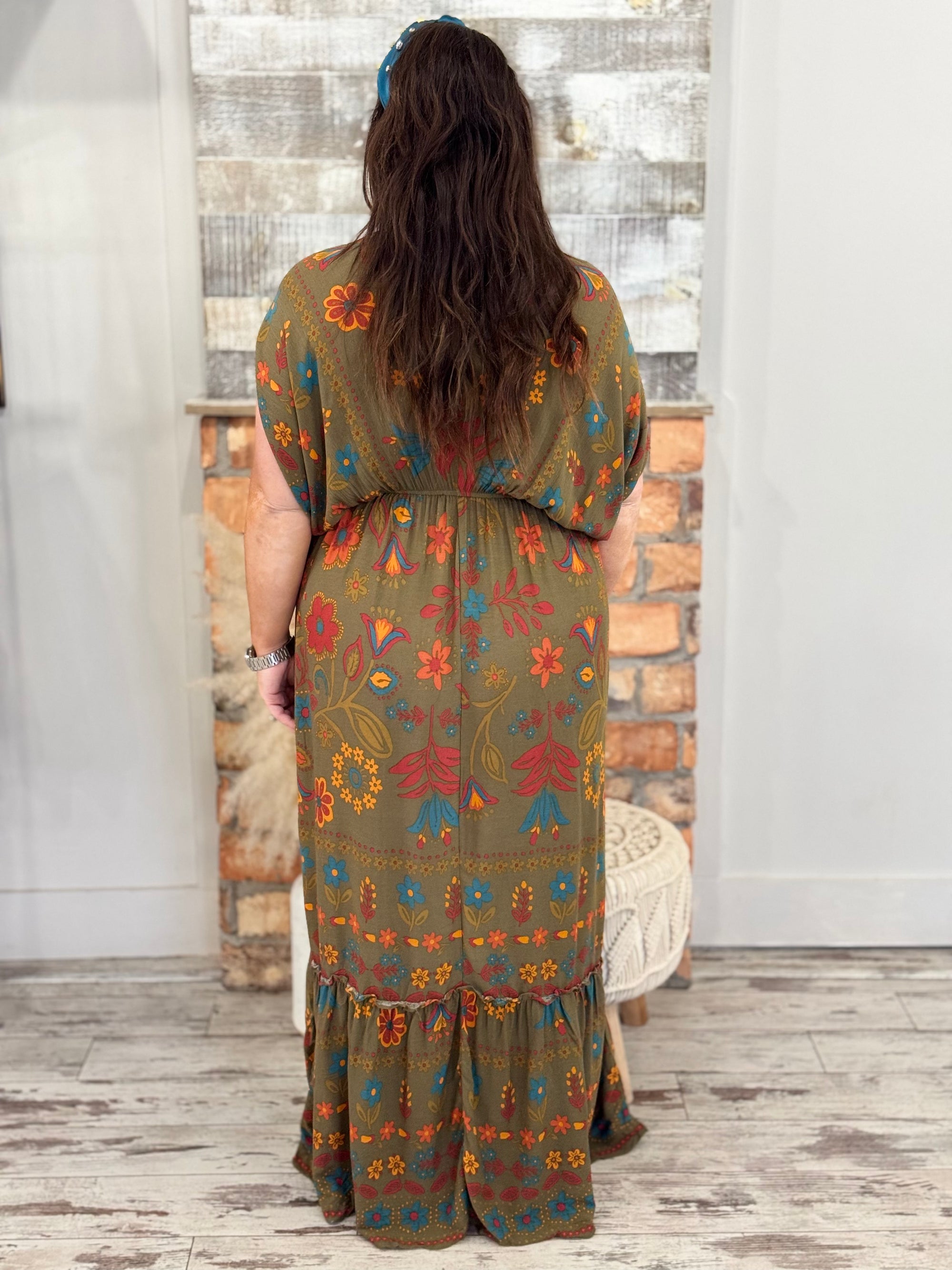 Floral Print Ruffle Hem Maxi Dress