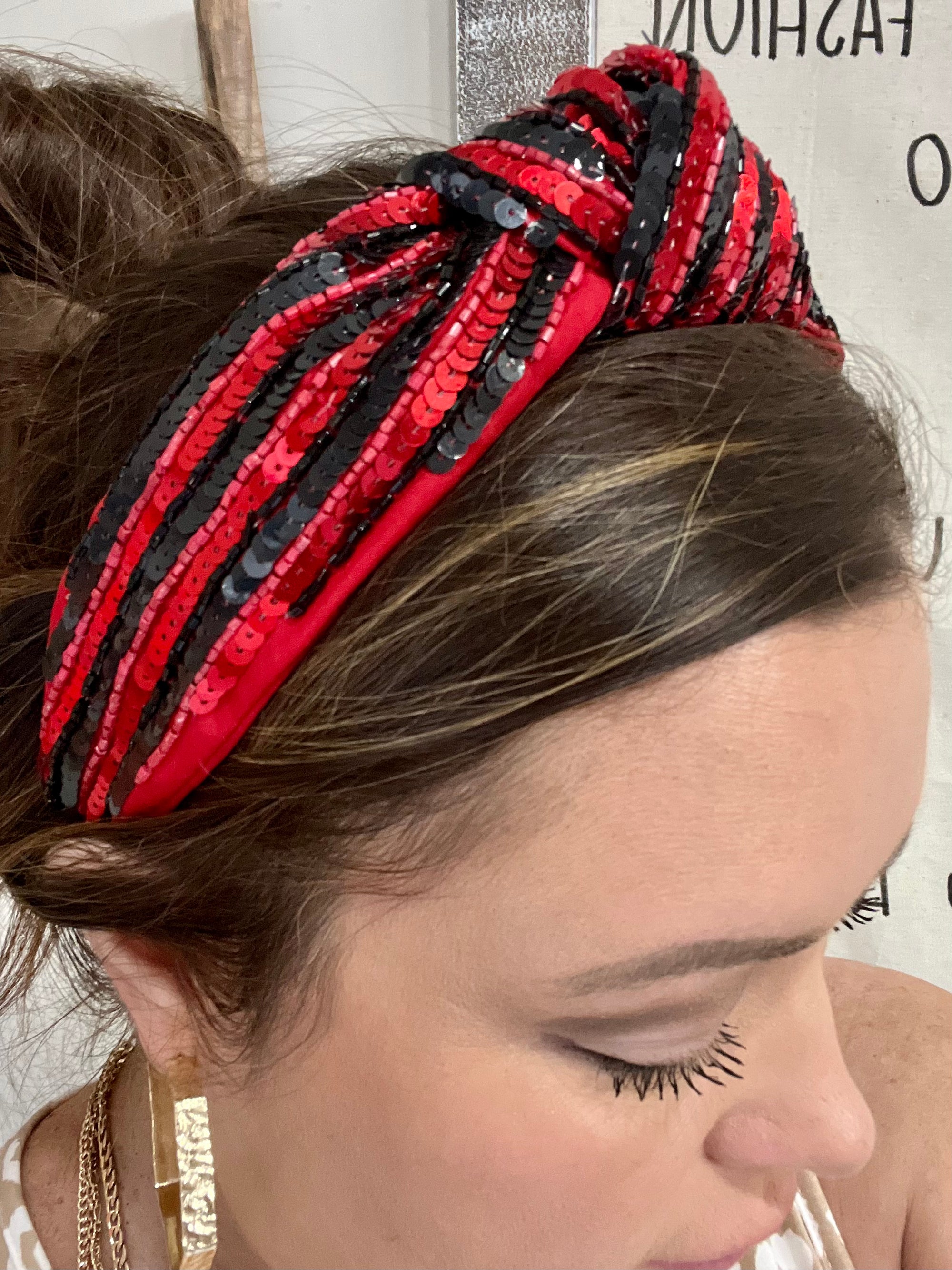 Red + Black Sequin Headband