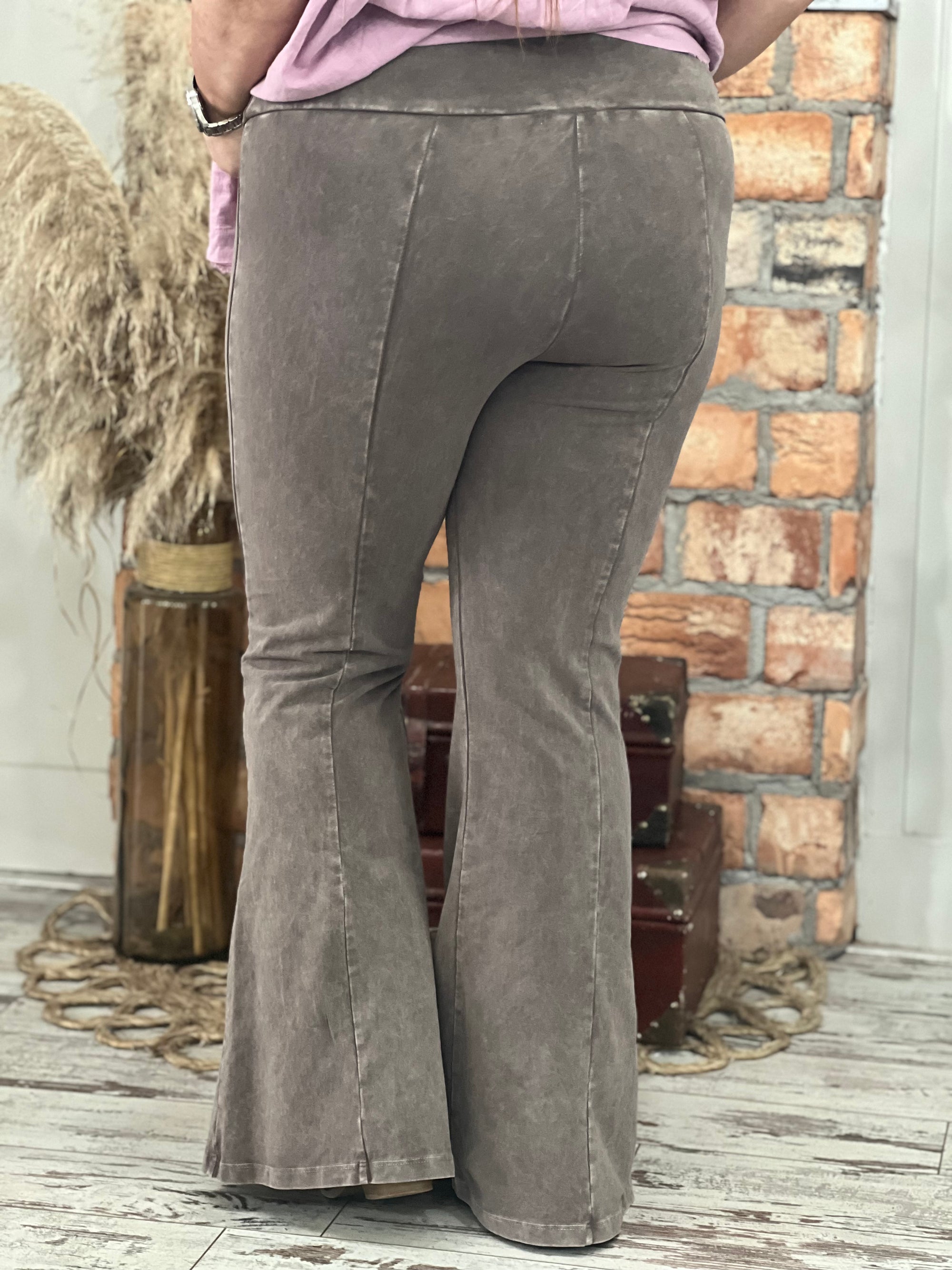 Washed Bell Bottom Front Seam Flare Pants in Black - The Rustic Rack  Boutique