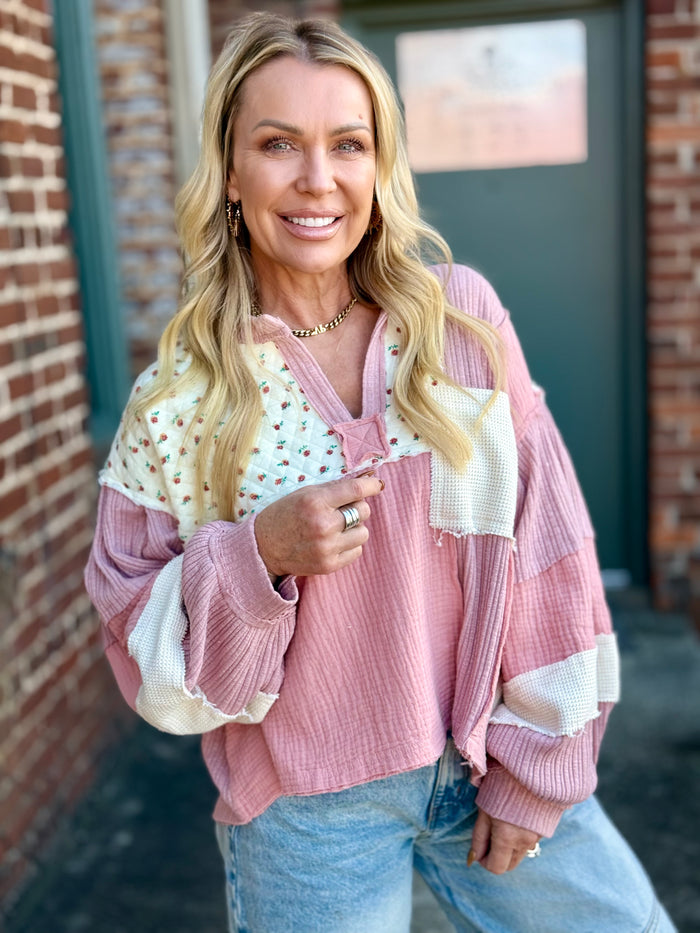 Oversized Colorblock Gauze Top