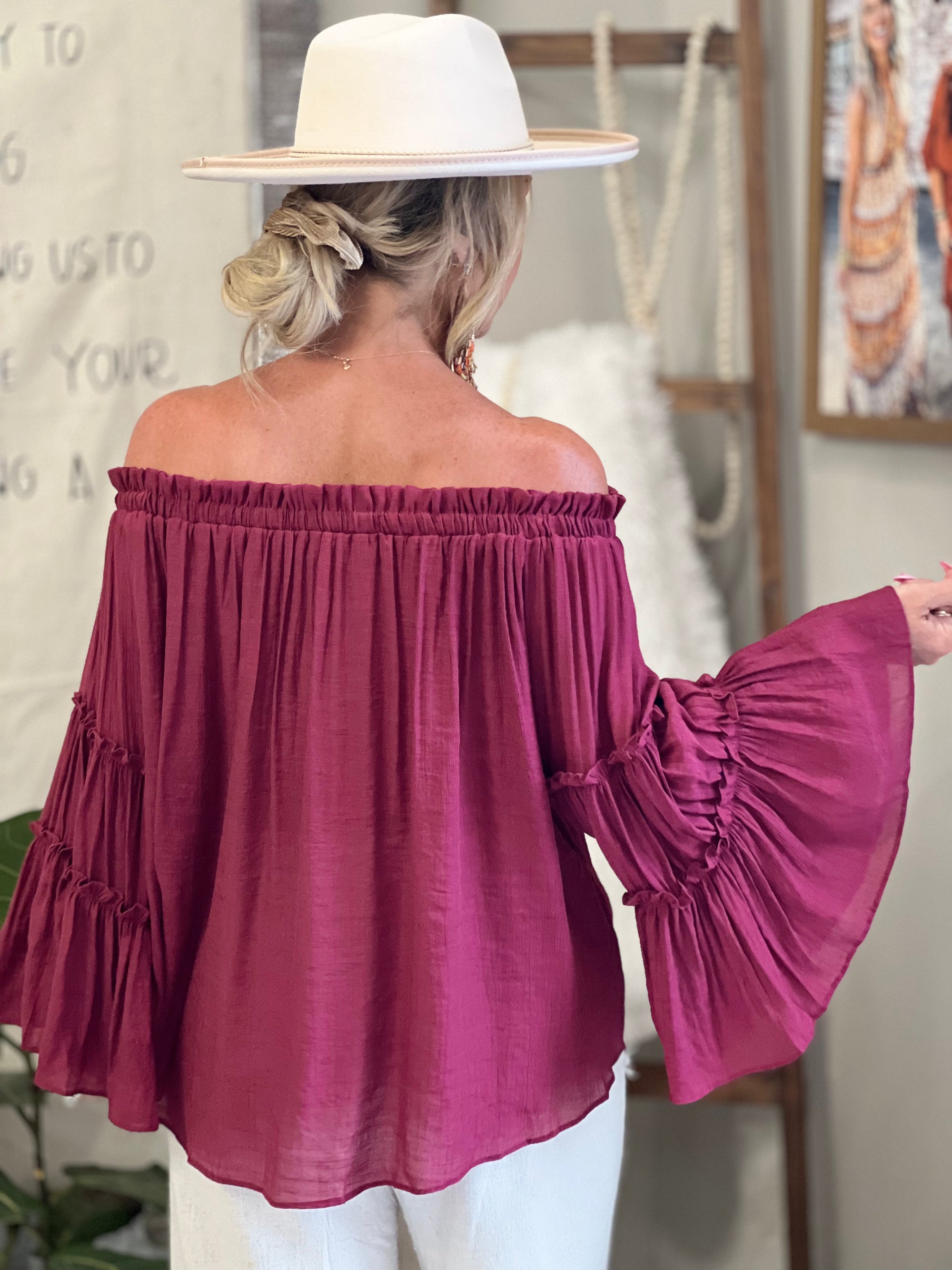 Bell Sleeve Off Shoulder Top
