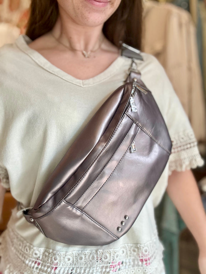 Metallic Oversized Sling Bag | Gray