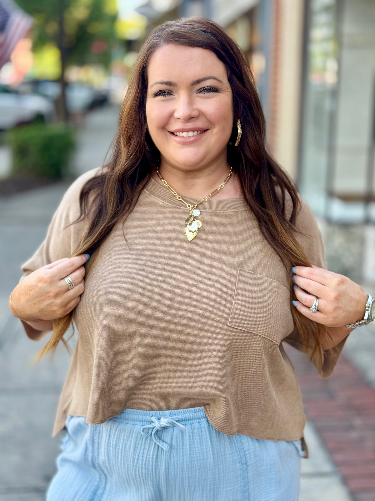 Washed Boxy Chest Pocket Top | Mocha