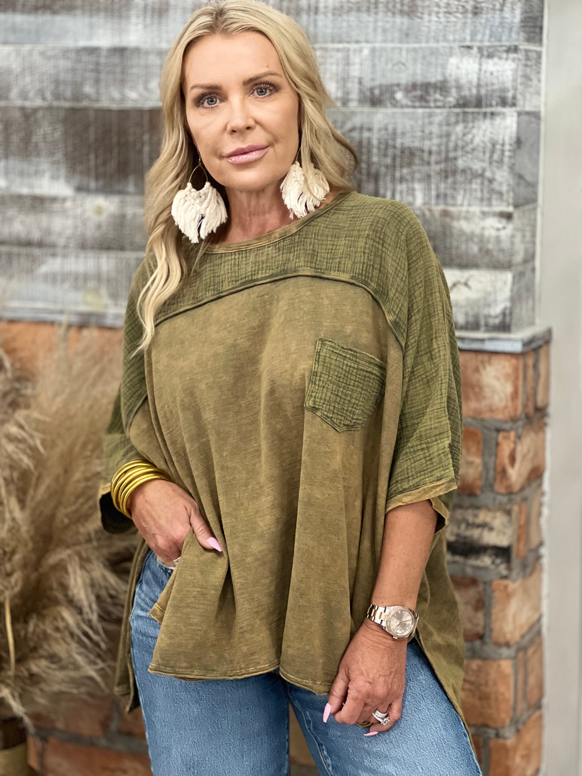 Mineral Washed Color Block Slouchy Tee