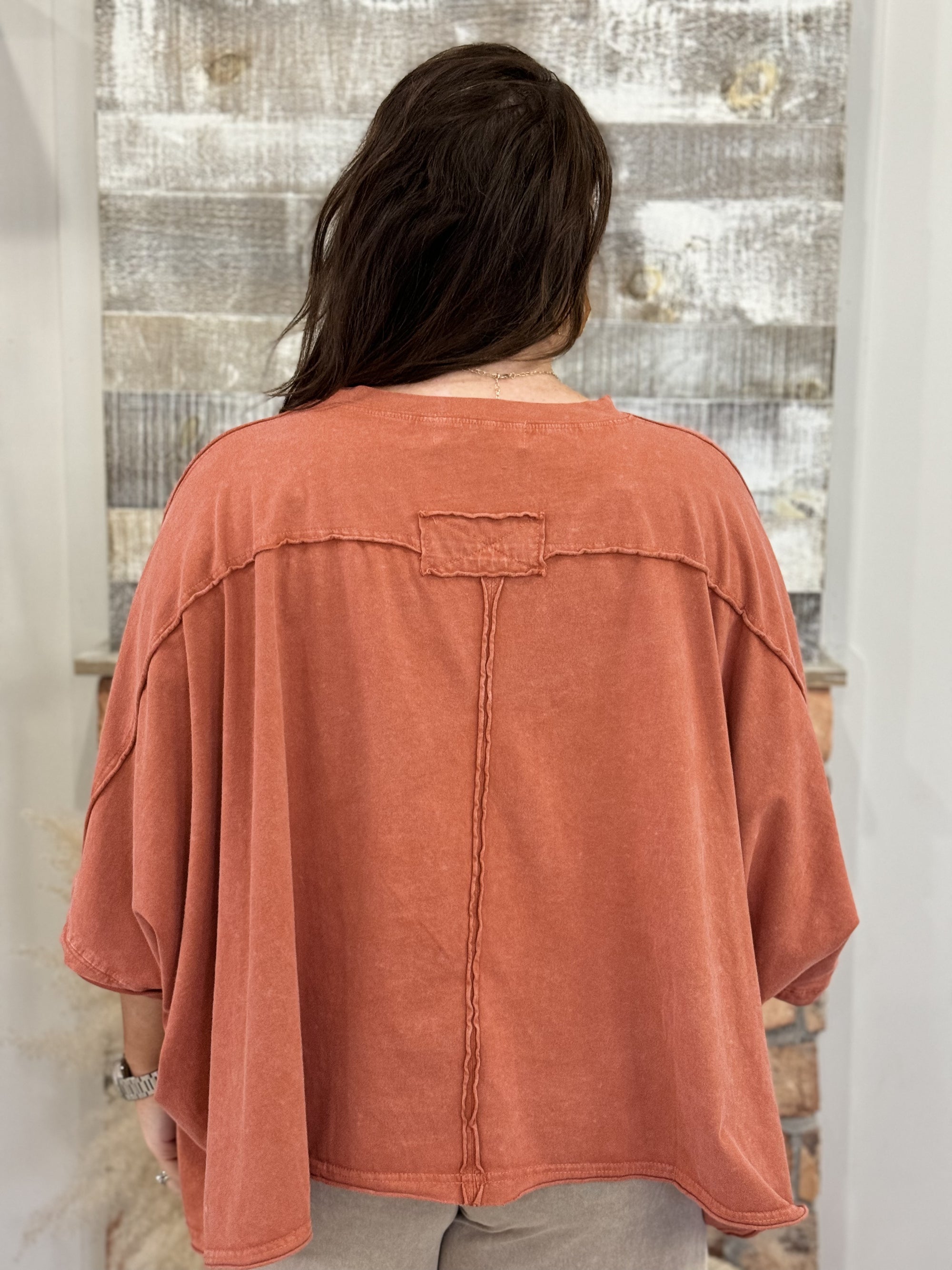 Mineral Washed Slouchy Tee in Rust