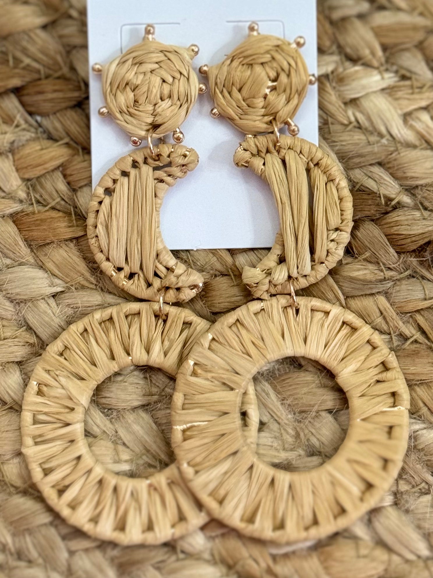 Moon + Circle Raffia Earrings