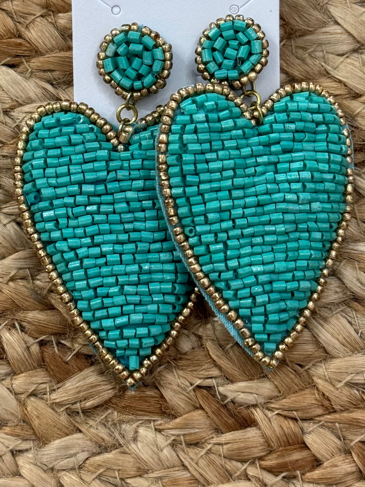 Beaded Heart Earrings in Turquoise