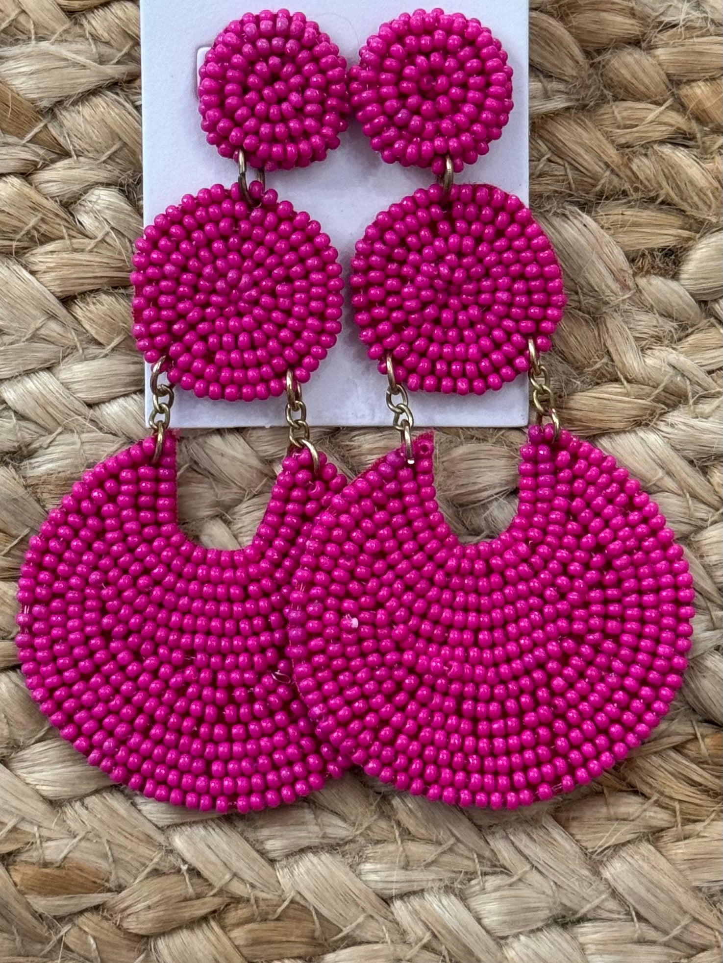 Beaded Triple Linked Earrings in Pink