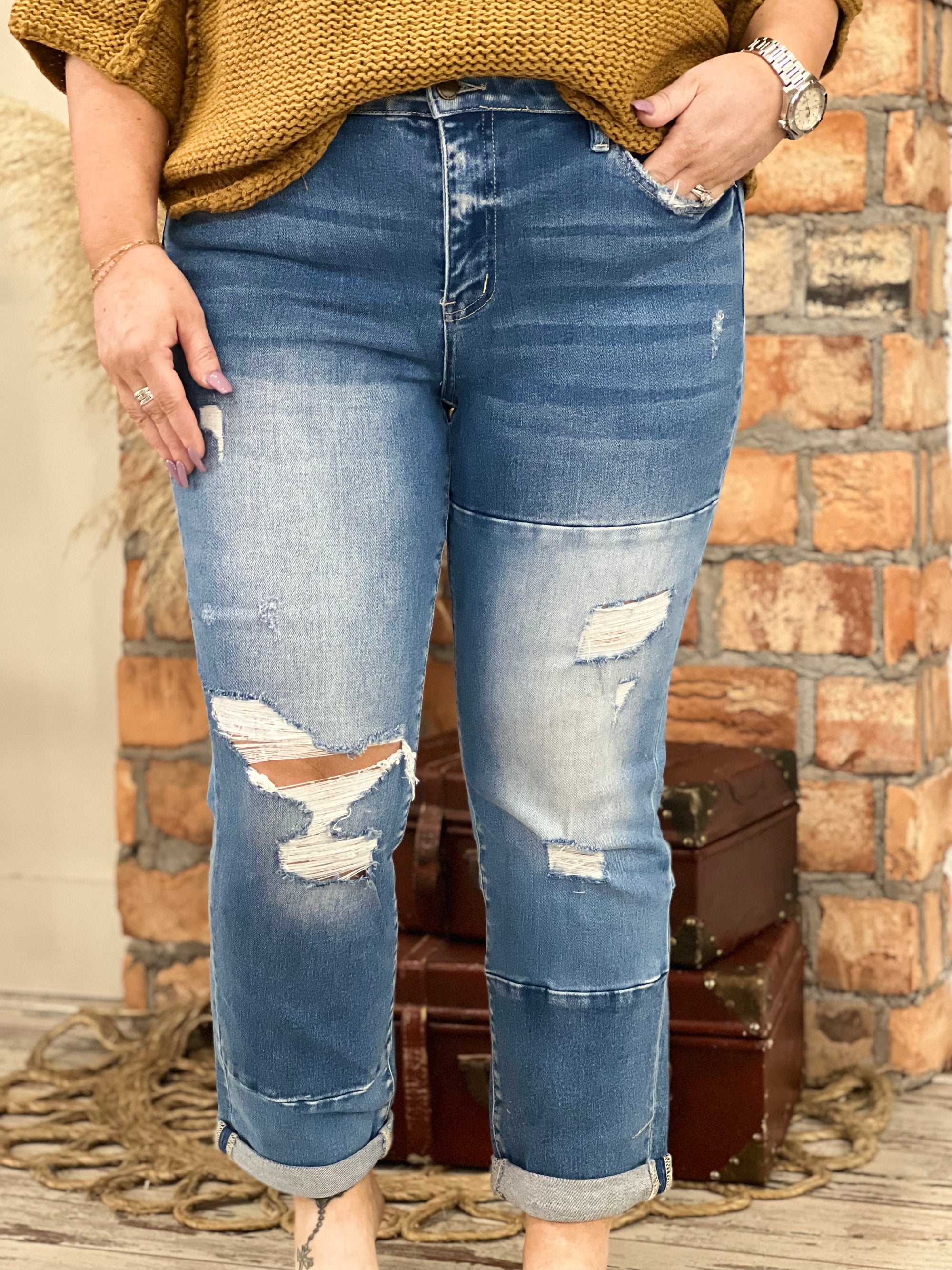 Color Block Boyfriend Jeans