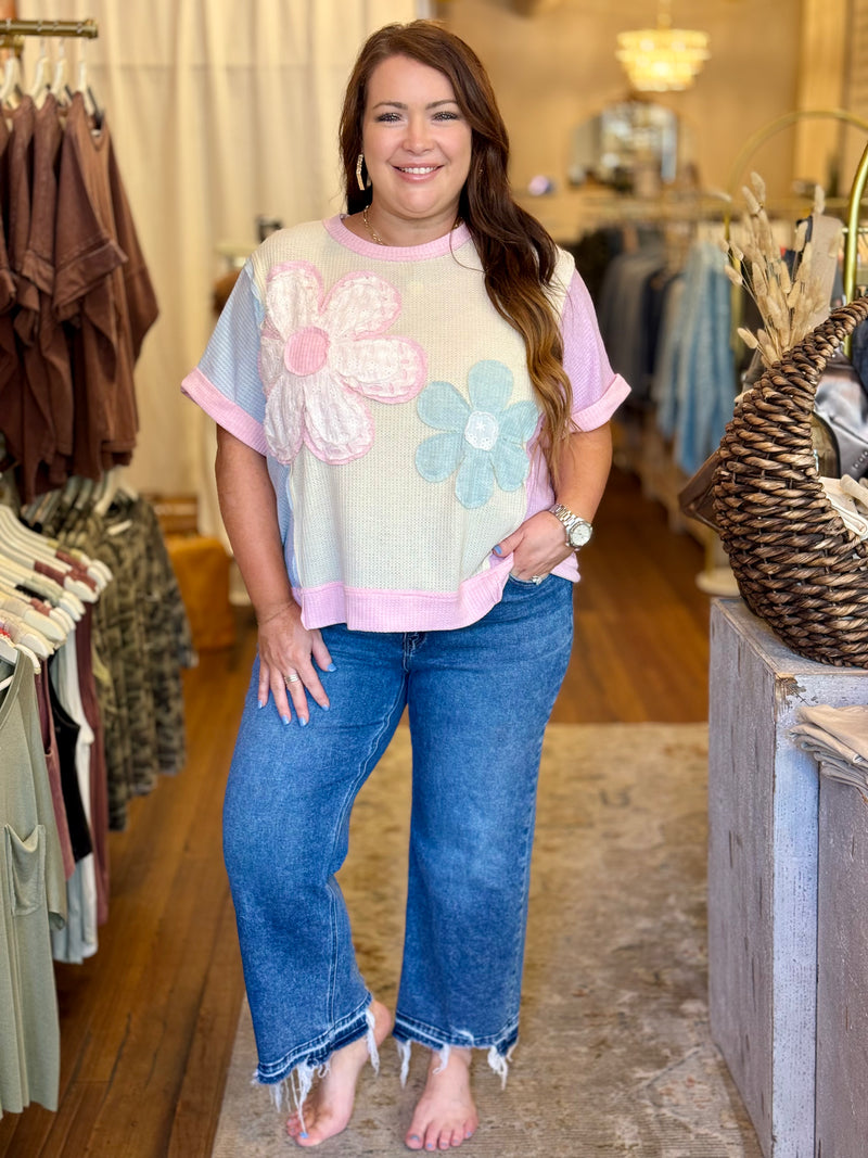 Floral Patch Color Block Top