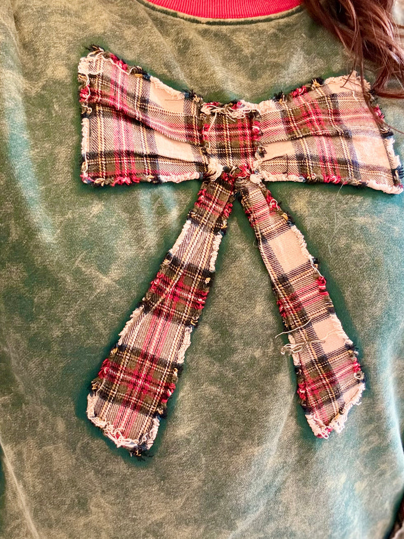 Plaid Bow Mineral Wash Top
