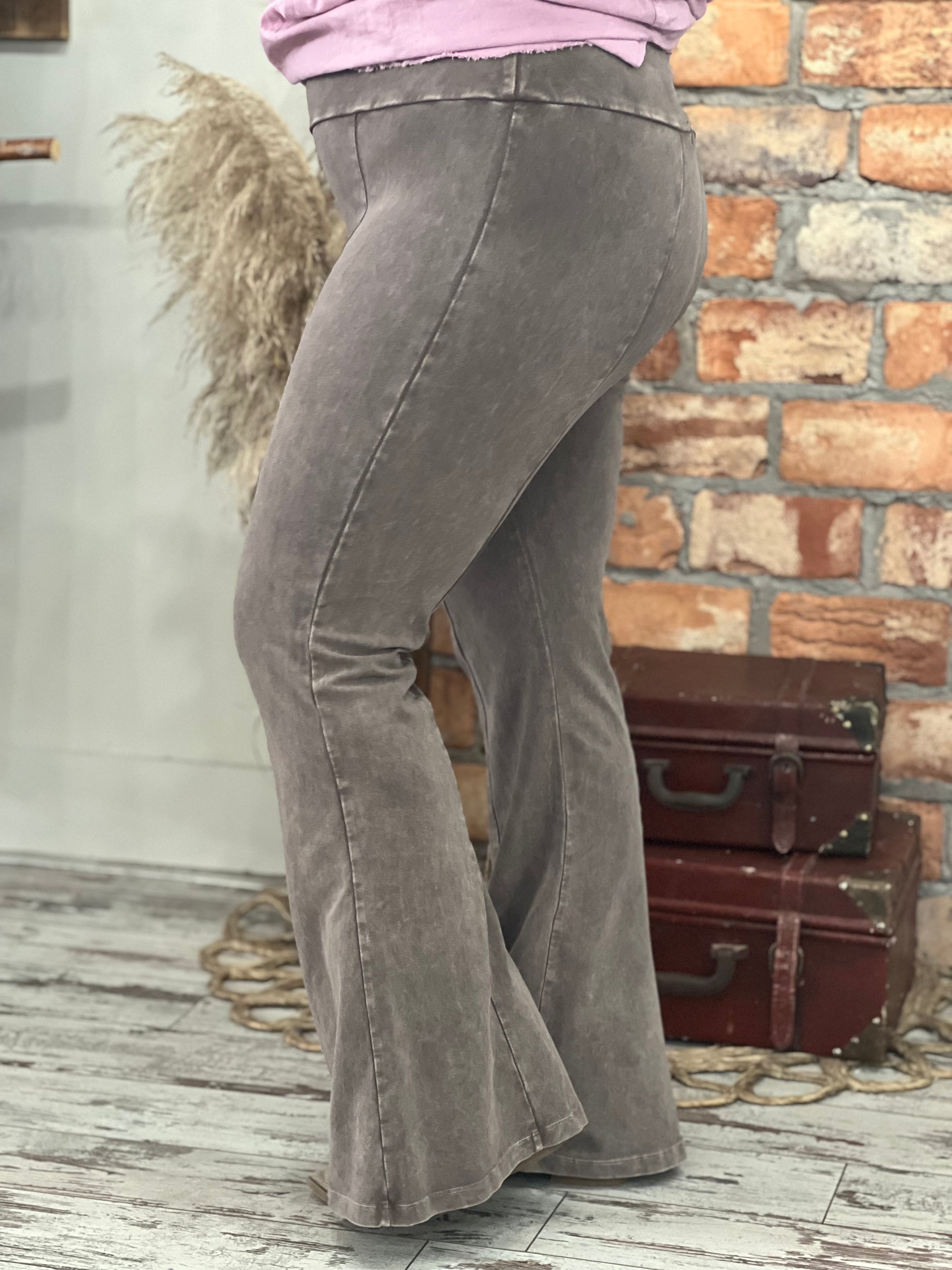 Washed Bell Bottom Front Seam Flare Pants in Taupe - The Rustic Rack  Boutique