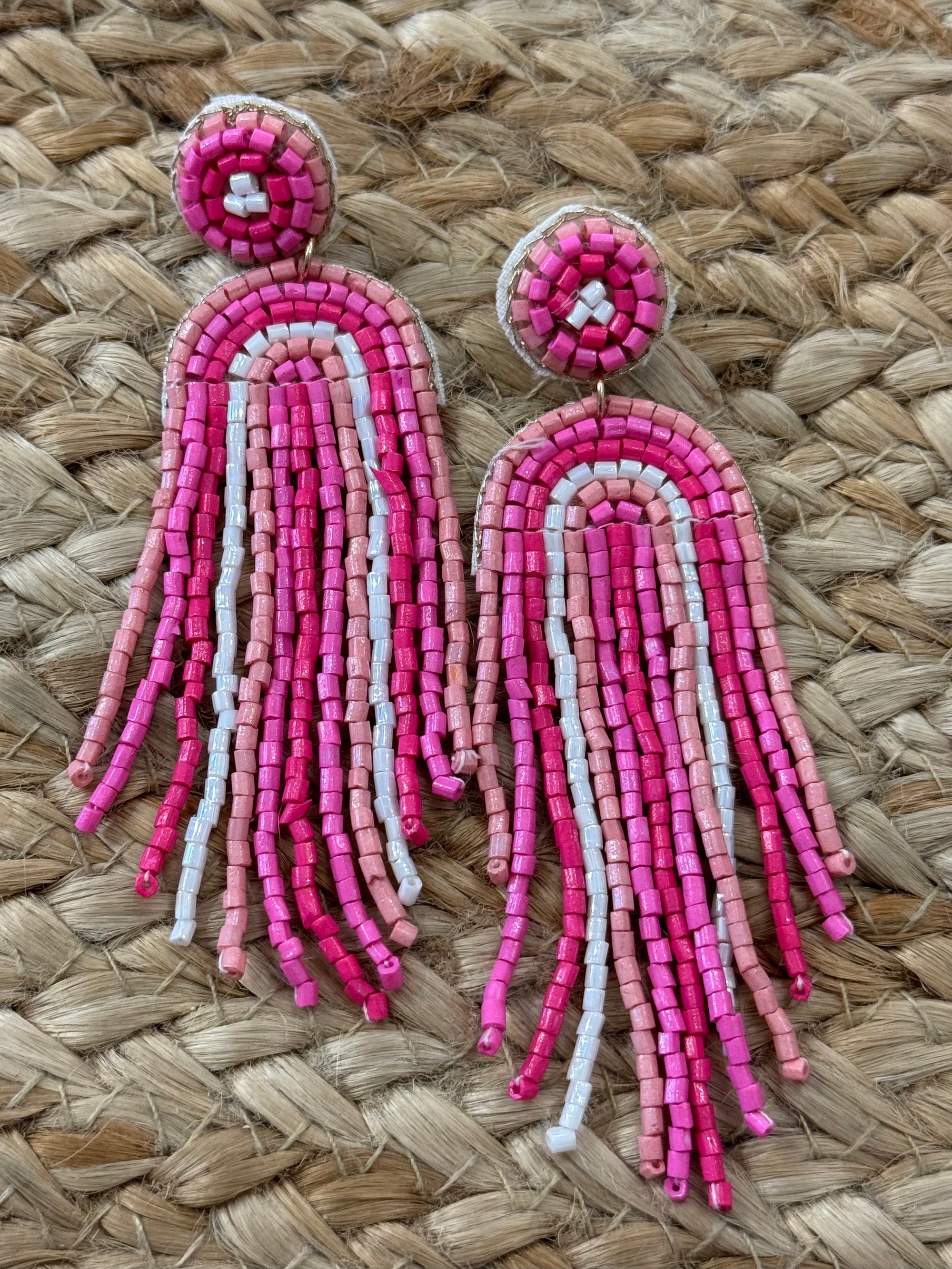 Rainbow Arch Beaded Earrings in Pink