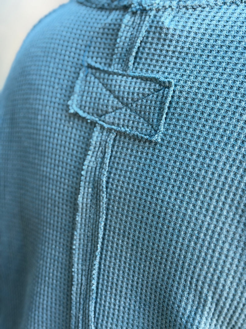 Waffle Knit Cowl Neck Top | Teal