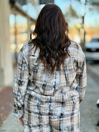 Plaid Bleach Splattered Button Up Top