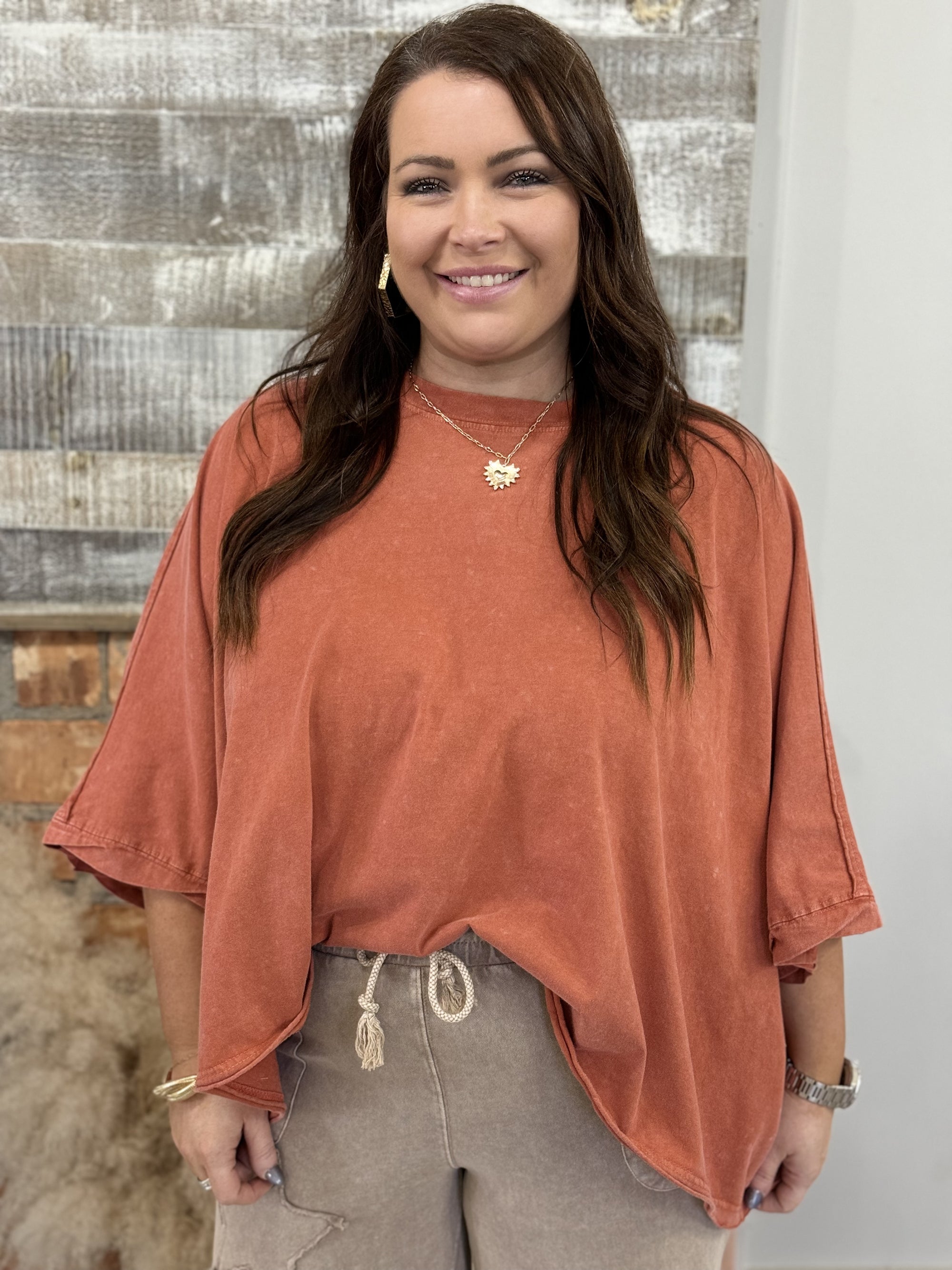 Mineral Washed Slouchy Tee in Rust